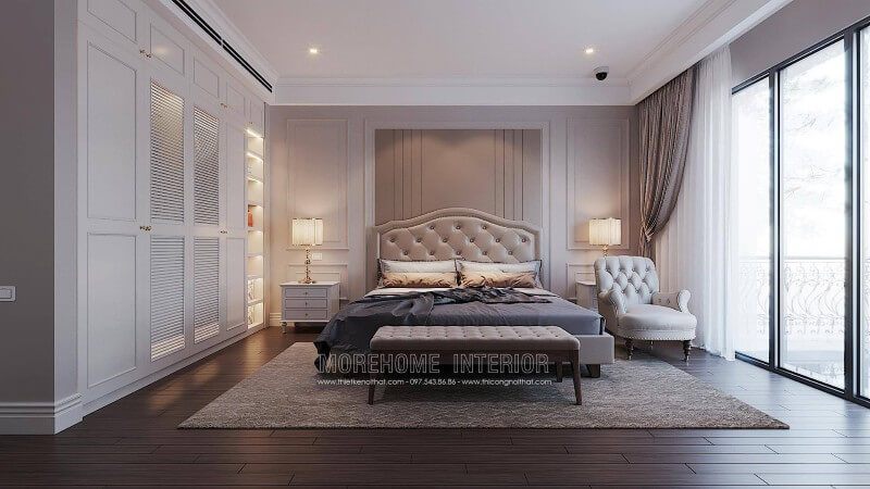 Giường ngủ đôi bọc da đẹp cho không gian nội thất phòng ngủ biệt thự