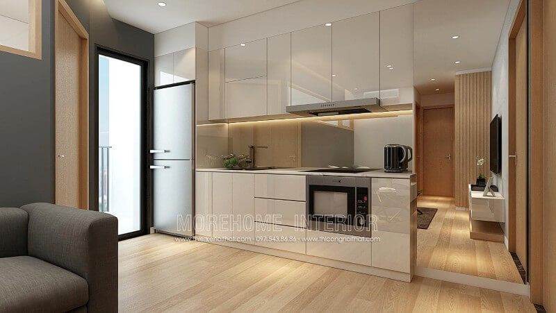 Tủ bếp gỗ chữ i phong cách hiện đại, tinh tế
